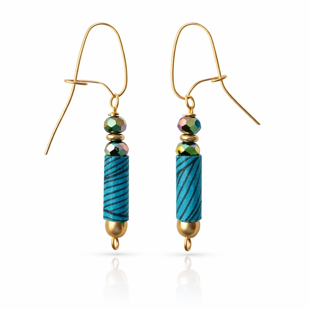 Elegant Blue and Gold Dangle Earrings